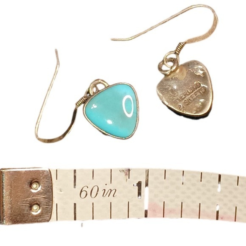 P. Skeets Navajo Artist Turquoise Sterling Silver‎ Dangle Earrings SKUJ107 - Picture 4 of 4